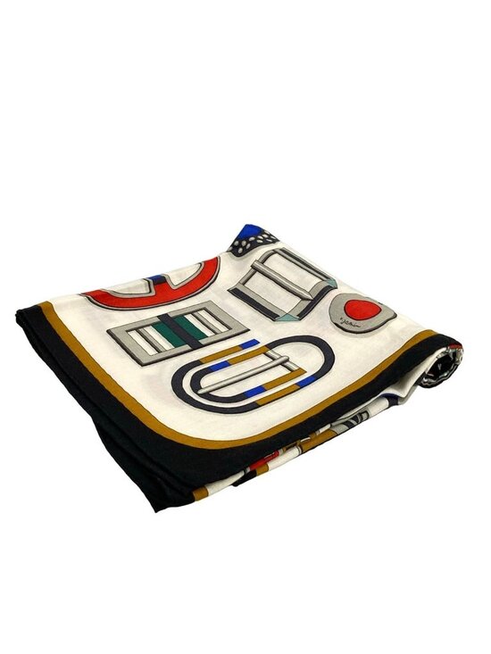 Hermes Accessories - Hermes Shawl Carre Geant 140 Ivory Black Multi en Boucles Cashmere Silk Scarf
